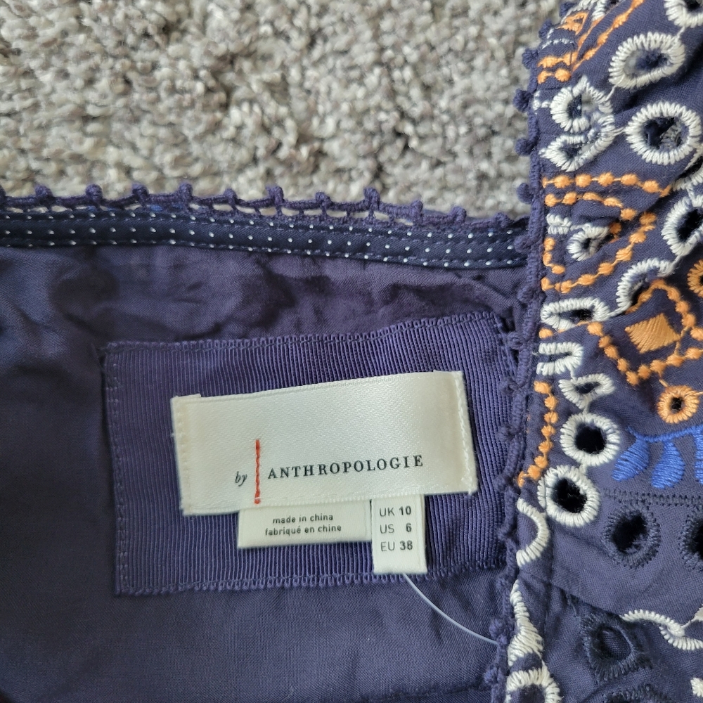 Anthropologie Nori Eyelet Blue and Gold Dress - Picture 6 of 7